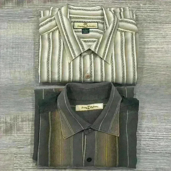 Lot Of 2 Tommy Bahama Mens Long Sleeve Tencel Shirt Striped Button Preppy READ - Picture 15 of 16